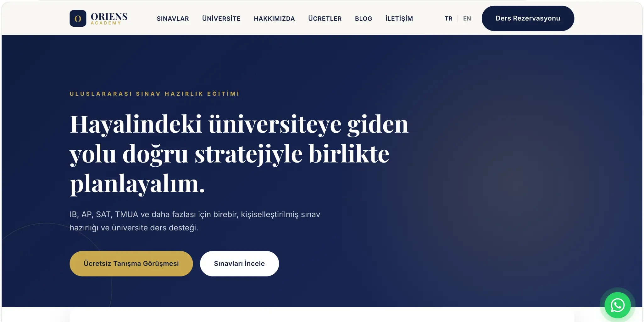 Oriens Academy eğitim web sitesi referansı