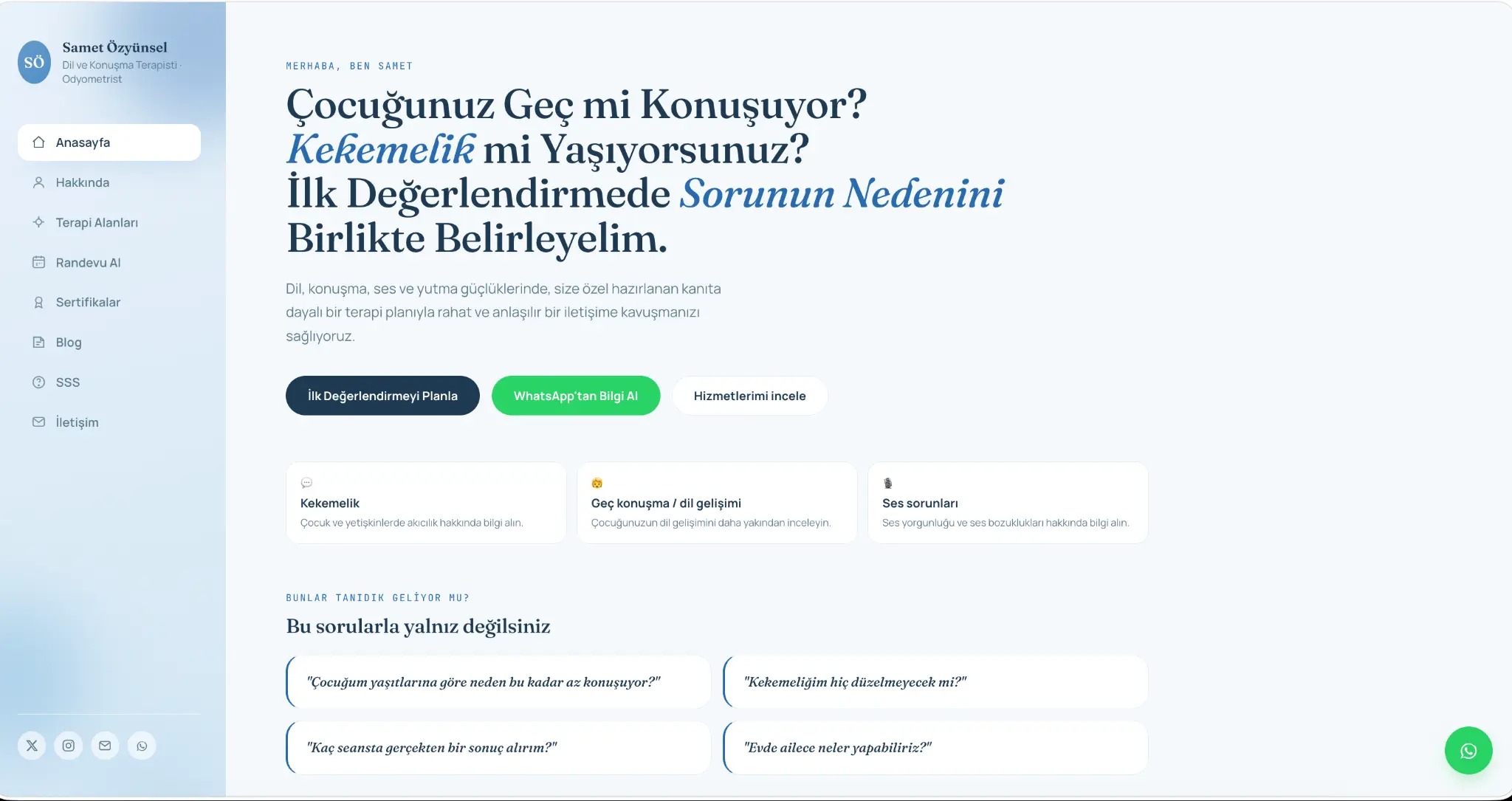 Samet Özyünsel dil ve konuşma terapisi web sitesi referansı